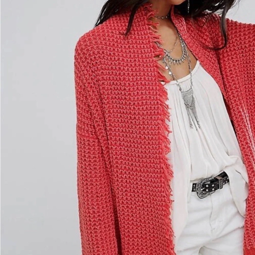 Free People Coral Open-Knit I’ll Be around cardi - silk/cotton blend sz S